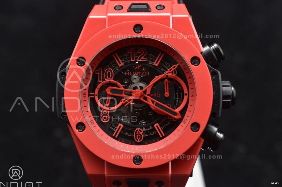 Rubber 1:1 Red Big A1280 Skeleton on Strap Unico Dial Best Edition Magic BBF Ceramic Bang Red 1207